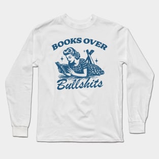 Books Over Bullshirts Graphic T-Shirt, Retro Unisex Adult T Shirt, Vintage 90s Theme T Shirt, Nostalgia Long Sleeve T-Shirt